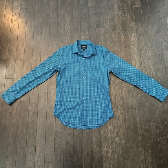 Bonobos Blue Check Slim Fit Medium Long Men's Shirt - Picture 8 of 11